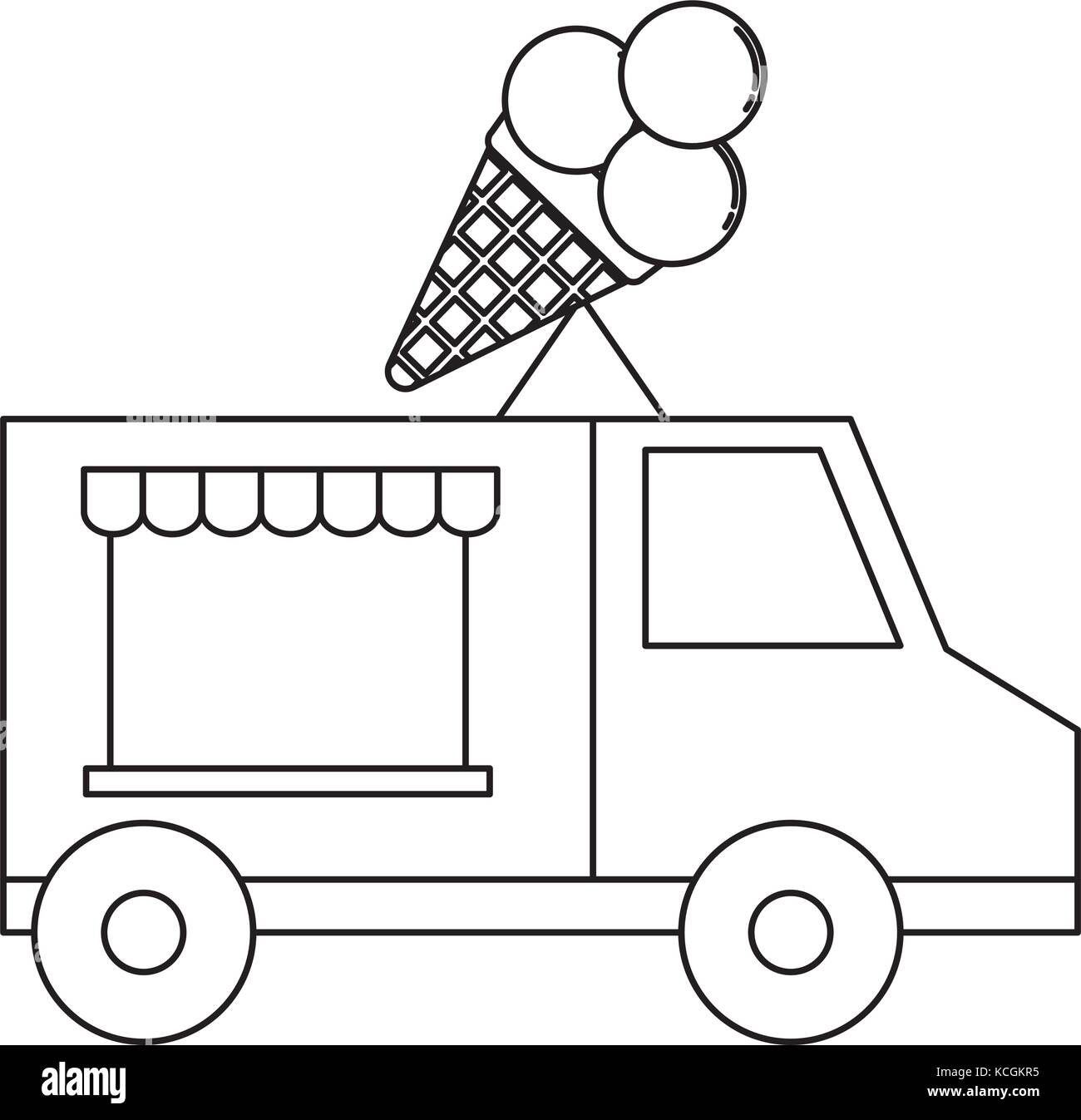 ice cream truck clip art black and white