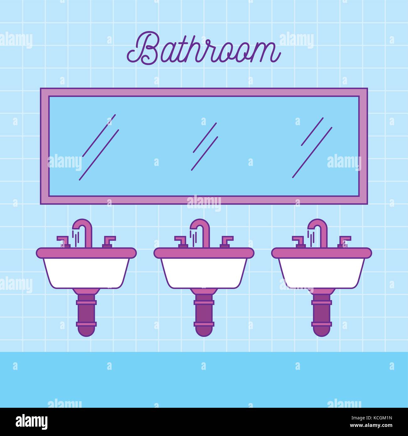 bathroom interior various sink and big mirror Stock Vector