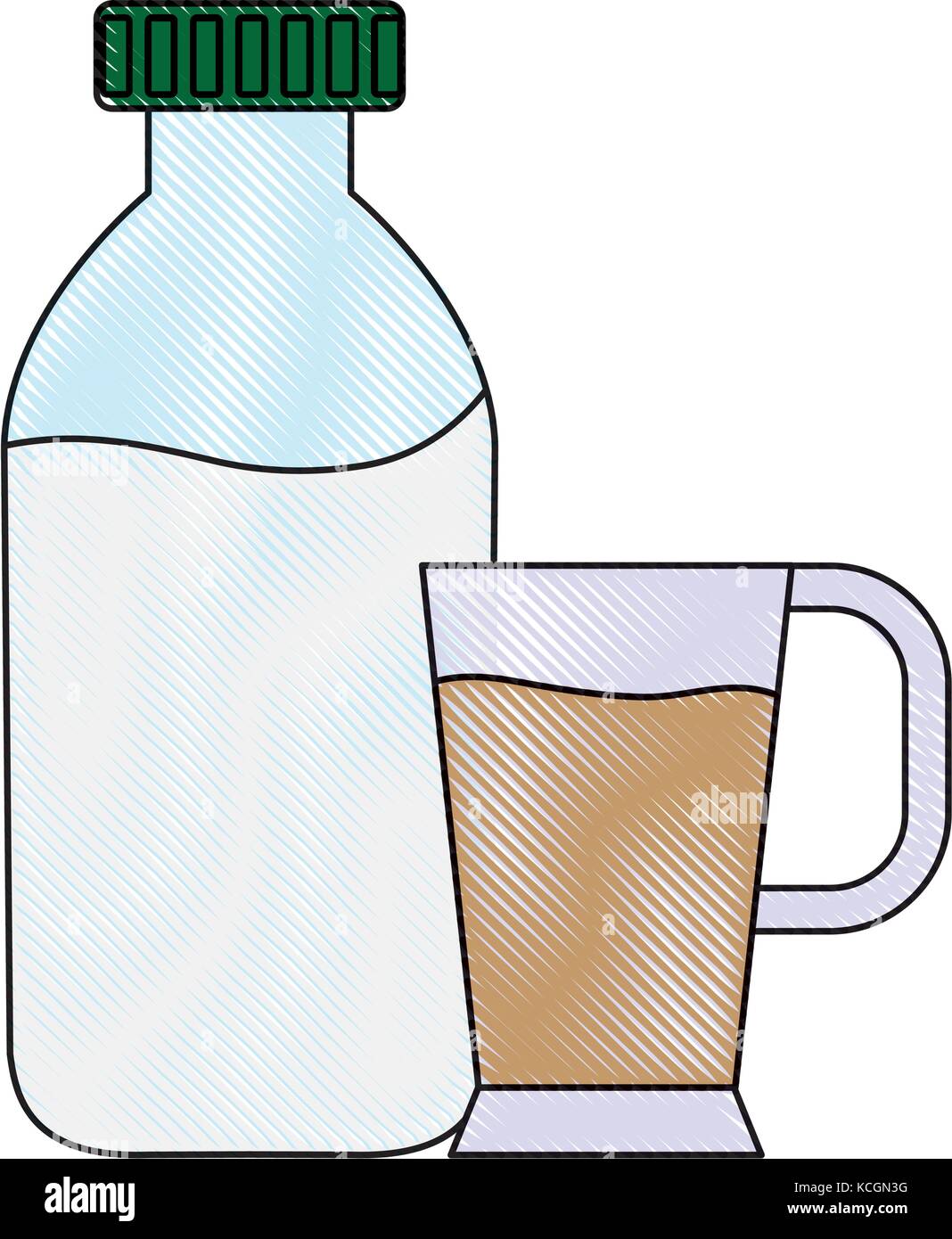 milk bottle and coffee cup icon over white background vector
