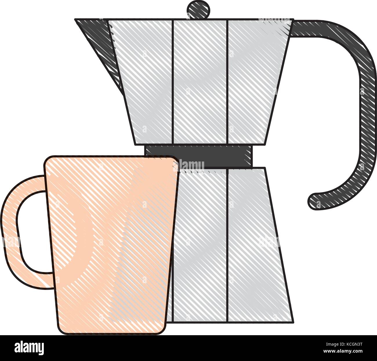 italian coffee maker and coffee cup icon over white background vector