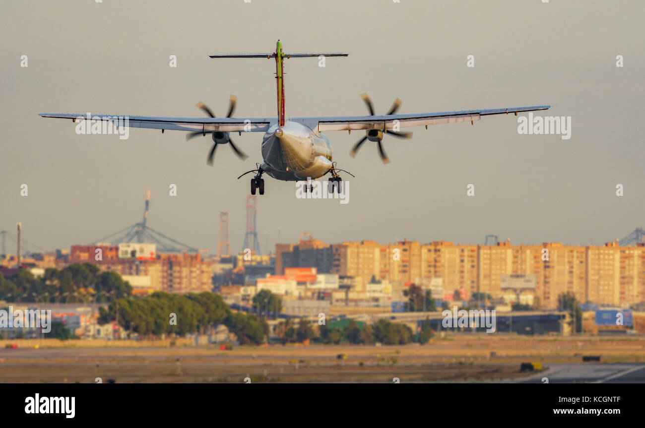 Propeller plane landing in the airport Stock Photo Alamy