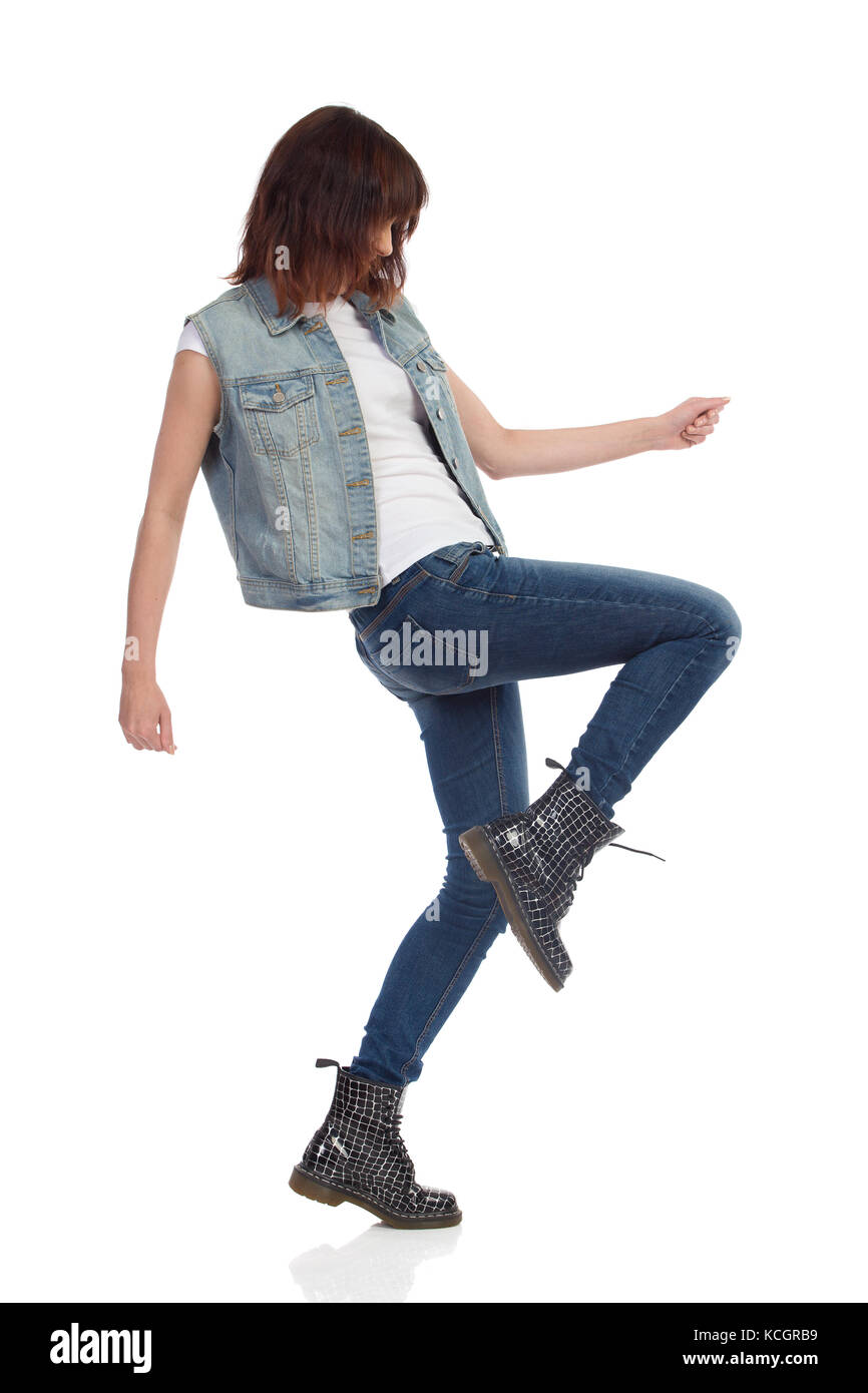 jeans one black leg one white