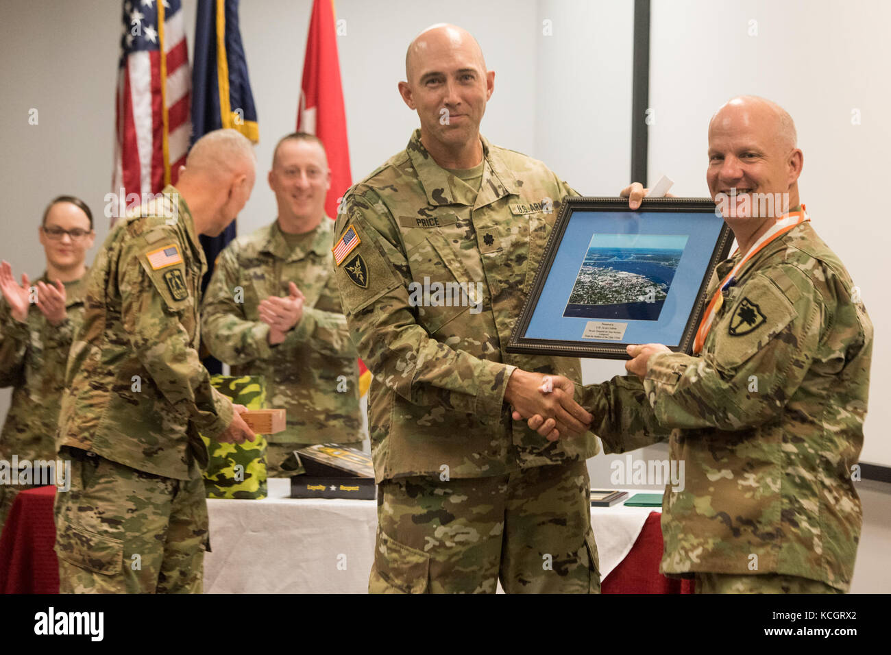 U.S. Army Col. David D. Coldren, Signal Officer and leader of the South Carolina National Guard's cyber initiatives,  retires at a ceremony held at the Joint Forces Headquarters building in Columbia, South Carolina, July 8, 2017. Coldren began his military career in 1987, serving 2 years in the Florida National Guard, 8 years in the Indiana National Guard, culminating with 18 years in the South Carolina National Guard. (U.S. Army National Guard photo by Sgt. Brian Calhoun) Stock Photo