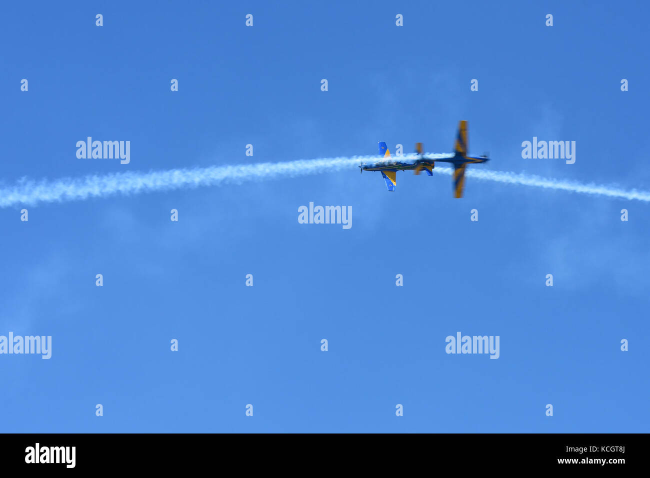 The Brazilian Air Force’s Smoke Squadron participates in Feria Aeronautica Internacional—Colombia 2017 at José María Córdova International Airport in Rionegro, Colombia, July 13, 2017. The United States Air Force is participating in the four-day air show with two South Carolina Air National Guard F-16s as static displays, plus static displays of a KC-135, KC-10, along with an F-16 aerial demonstration by the Air Combat Command’s Viper East Demo Team.United States military participation in the air show provides an opportunity to strengthen our military-to-military relationships with regional pa Stock Photo