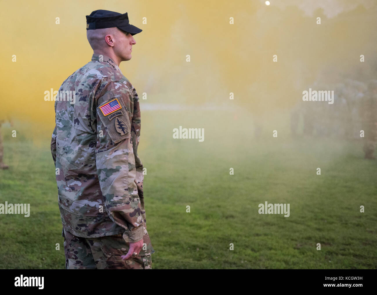 A new group of U.S. Army National Guard officer candidates arrived at 2nd Battalion (Officer Candidate School), 218th Regiment (Leader), South Carolina Army National Guard, Eastover, South, Carolina, and were greeted by the cadre June 3, 2017. (U.S. Army National Guard photo by Sgt. Brian Calhoun) Stock Photo