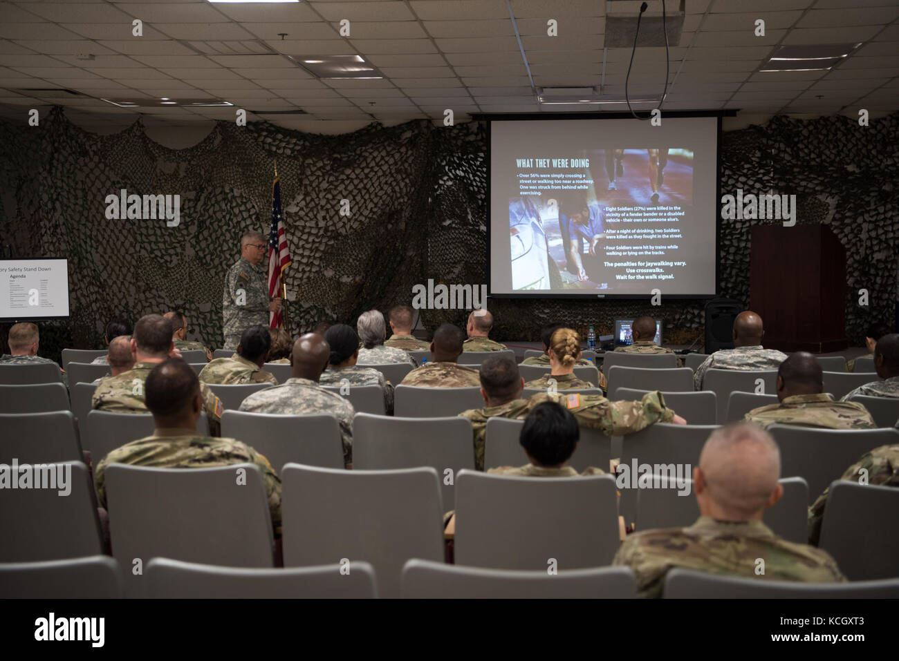 U.S. Army Soldiers with the South Carolina Army National Guard’s Joint Force Headquarters participate in mandatory safety stand down briefings and rollover drills at McCrady Training Center in Eastover, South Carolina, September 10, 2017. (U.S. Army National Guard photo by Spc. Chelsea Baker) Stock Photo