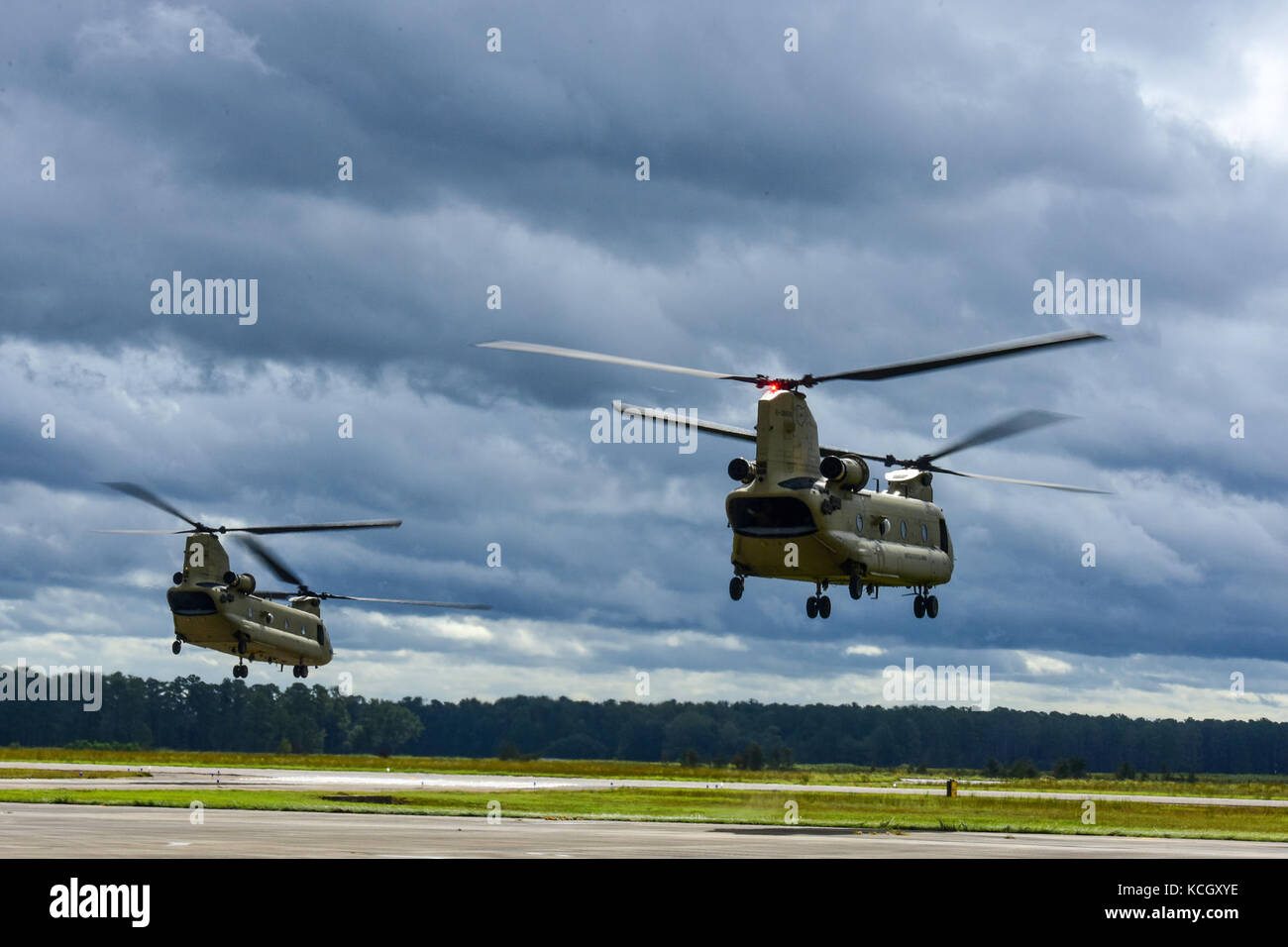 Two Boeing CH-47F Chinook aircraft assigned to the Ohio National Guard ...