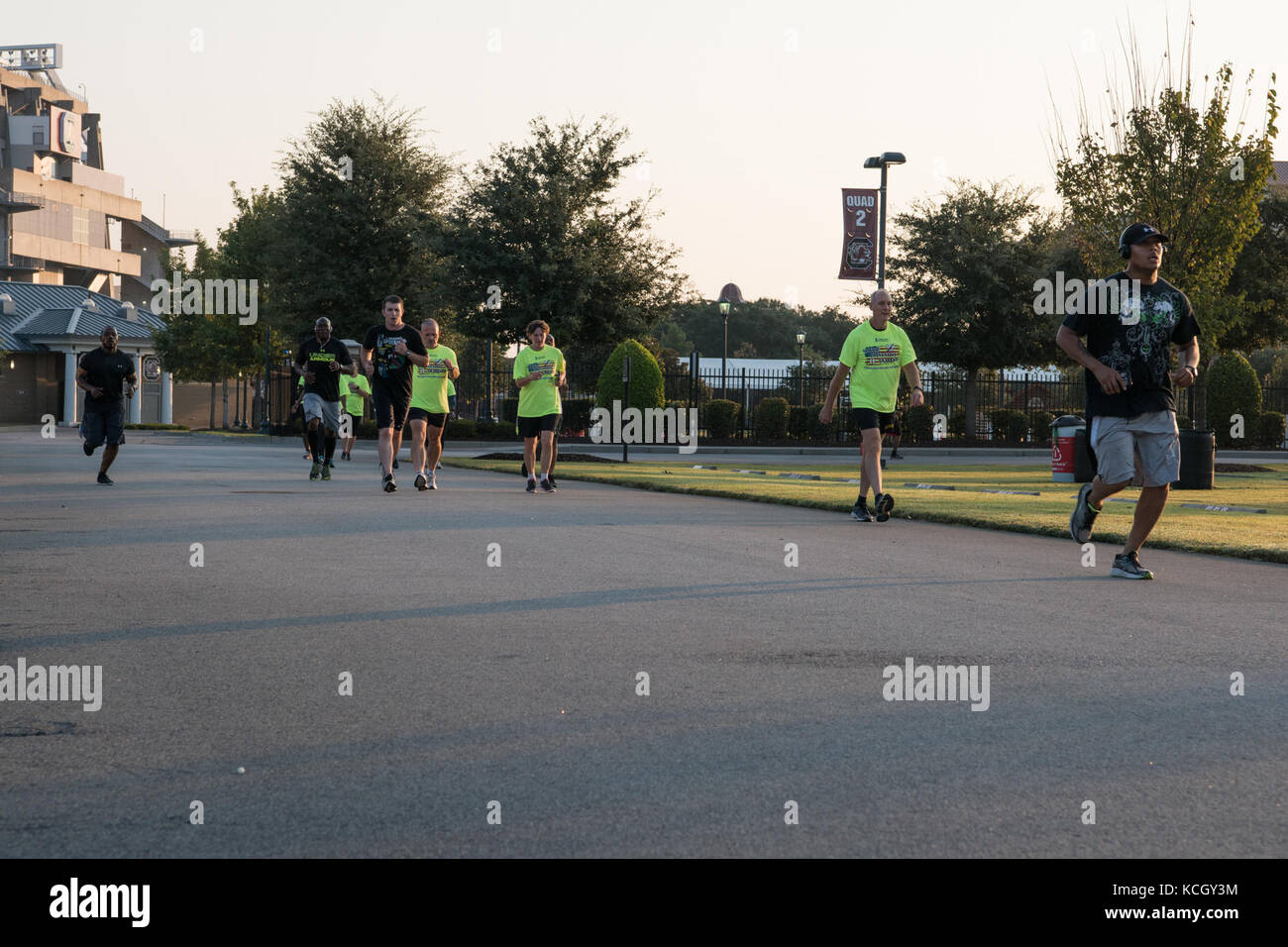 U.S. Soldiers with the South Carolina National Guard and civilians gather to participate in the annual Suicide Prevention Month 5k run/walk at the Carolina Gamecock Park, Columbia, South Carolina, September 22, 2017. The South Carolina National Guard Suicide Prevention Program sponsors this run to bring awareness and offers tools to better educate people who may have been affected by suicide. (U.S. Army National Guard photo by Spc. Chelsea Baker) Stock Photo