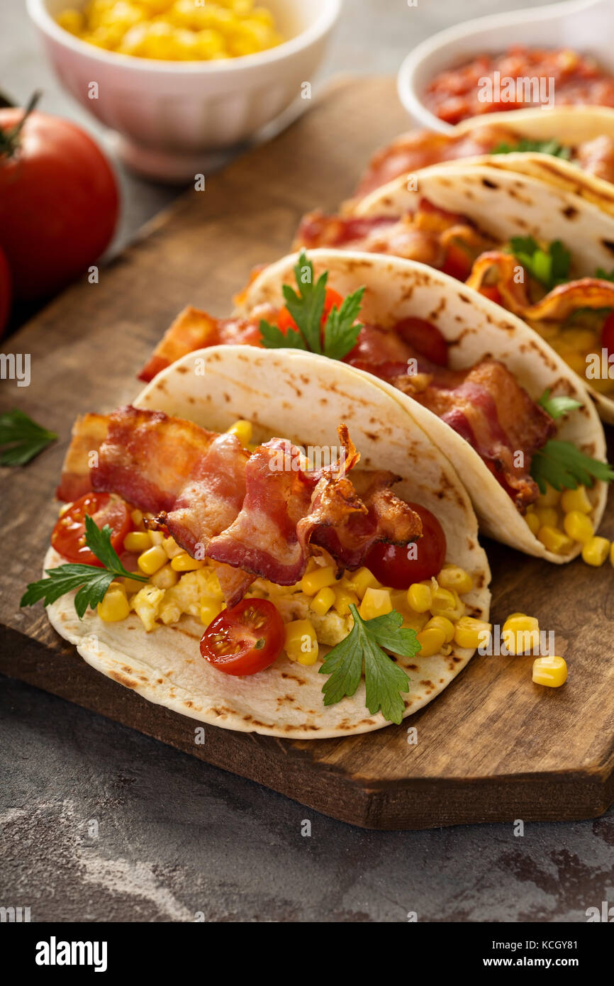 Breakfast tacos with scrambled eggs and bacon Stock Photo Alamy