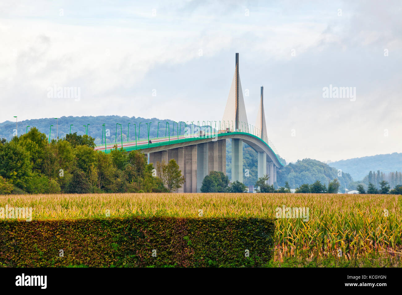 The Brotonne bridge crossing Seine river at Caudebec-en-Caux, Normandy, France Stock Photo