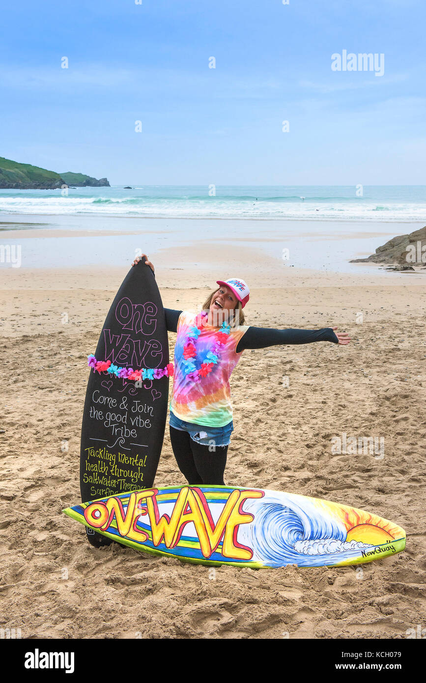 Surf Betty’s Festival - Lauren Turner, an organiser of Surf Betty’s a festival held in Newquay to help empower women through surfing and fitness Stock Photo