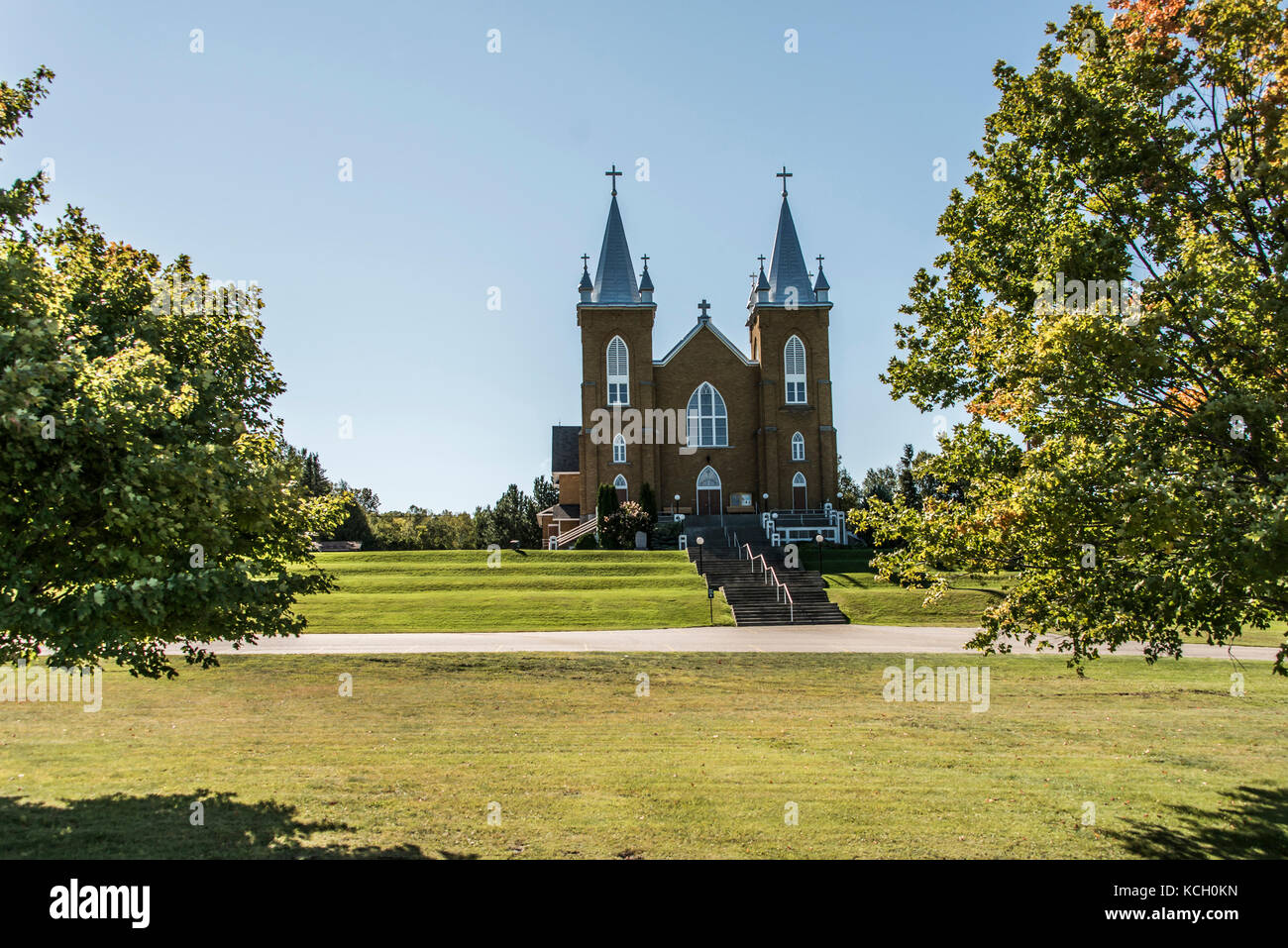 St. Mary's church and the cross in Wilno Ontario Canada sunny day blue