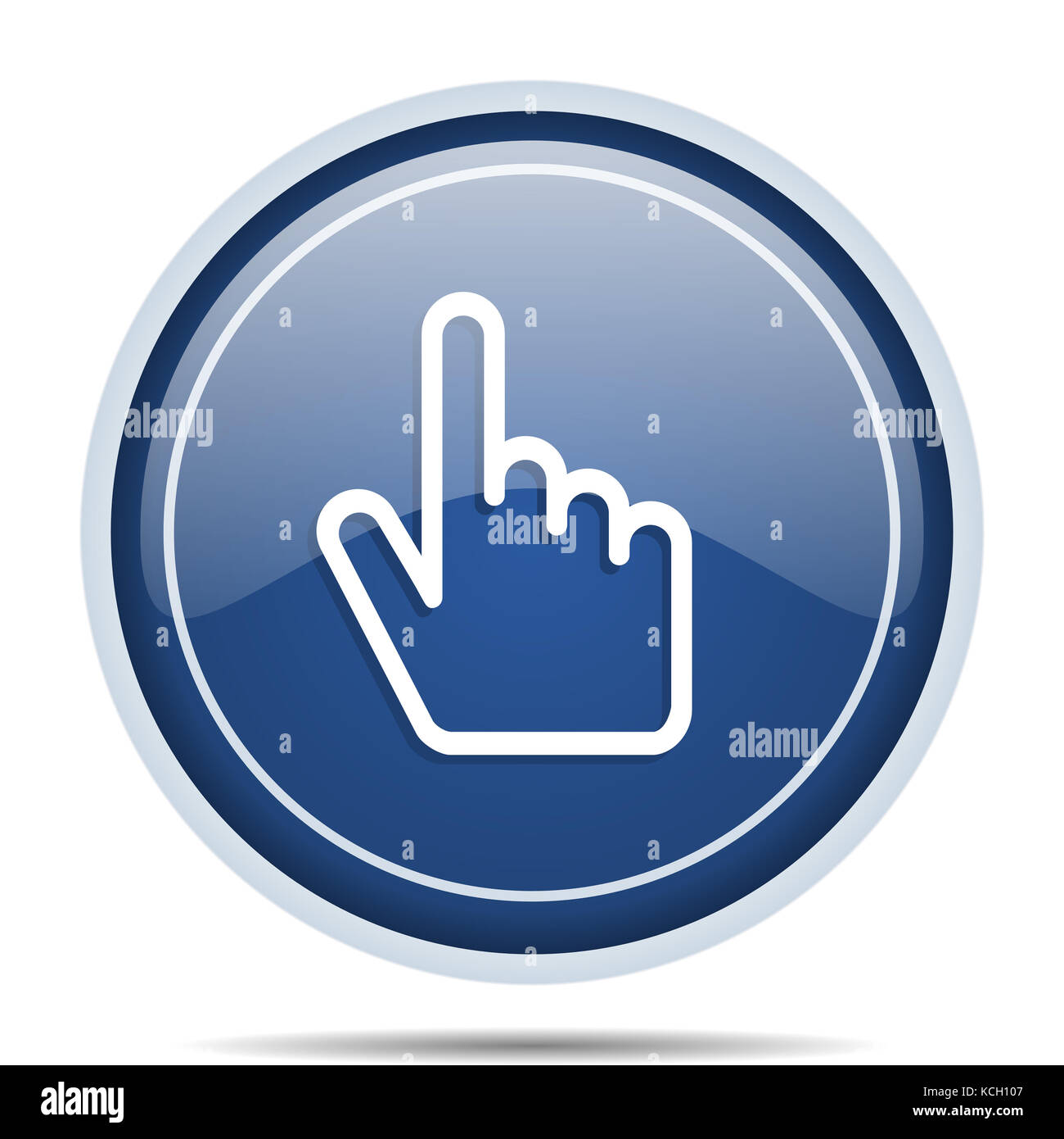Cursor hand blue round web icon. Circle isolated internet button for ...