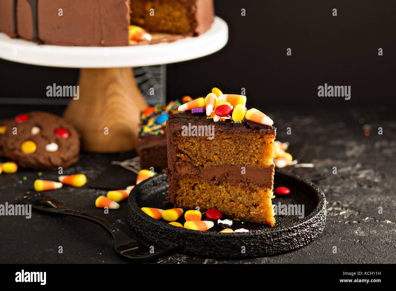 Halloween chocolate cake with candy on top Stock Photo Alamy