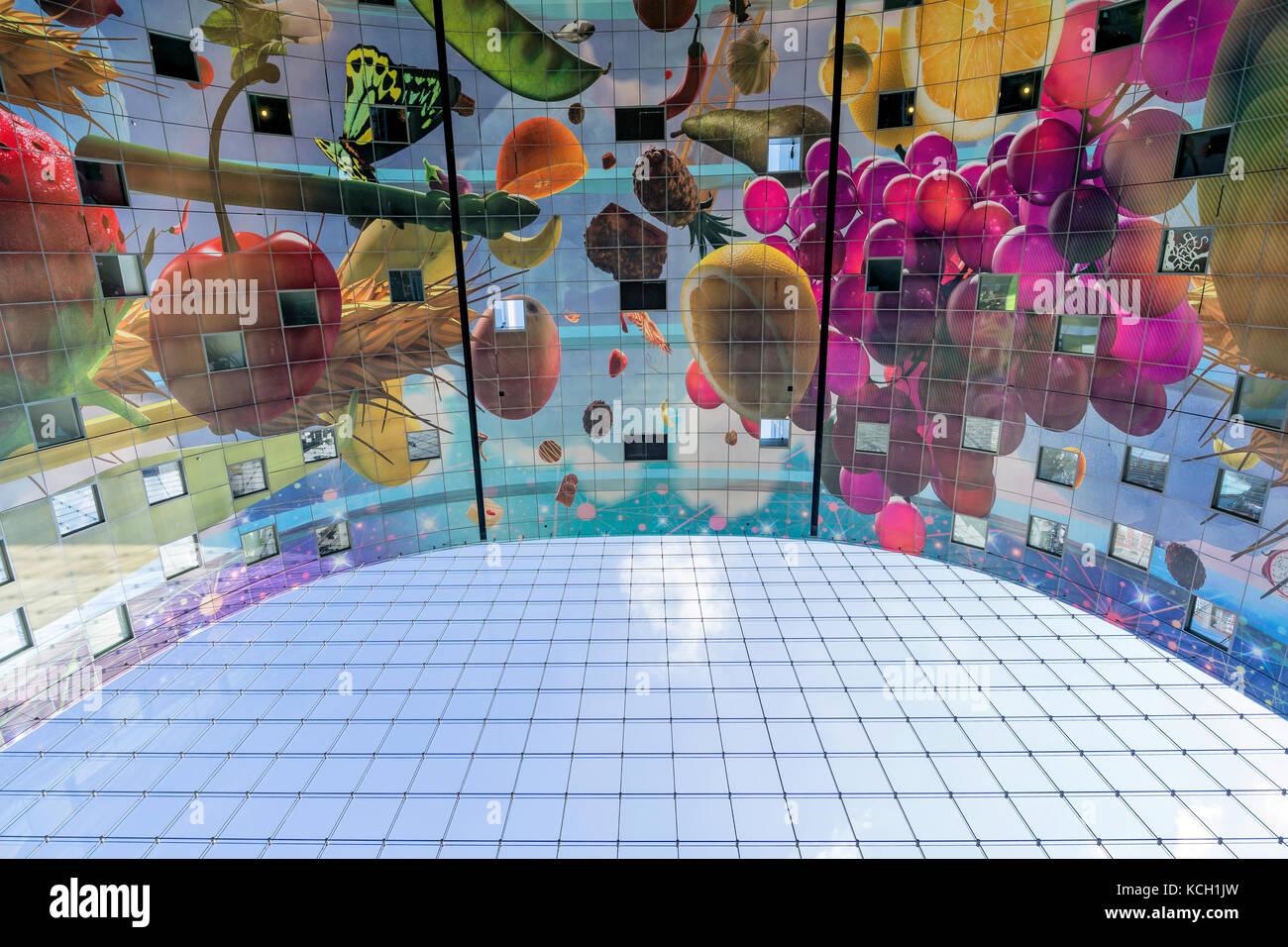 Artwork by Arno Coenen at the roof of the Markthal (Market Hall) in Rotterdam, Netherlands Stock Photo