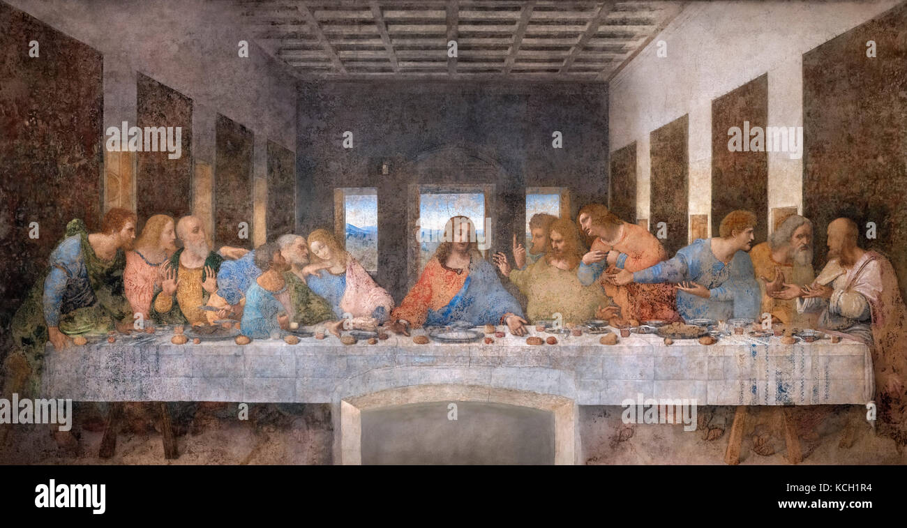Last Supper, Da Vinci. The Last Supper by Leonardo da Vinci (1452-1519) c.1494-98, in refectory of Monastery of Santa Maria delle Grazie, Milan, Italy Stock Photo