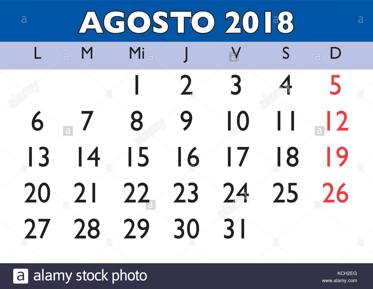 august-month-in-a-year-2018-wall-calendar-in-spanish-agosto-2018-stock