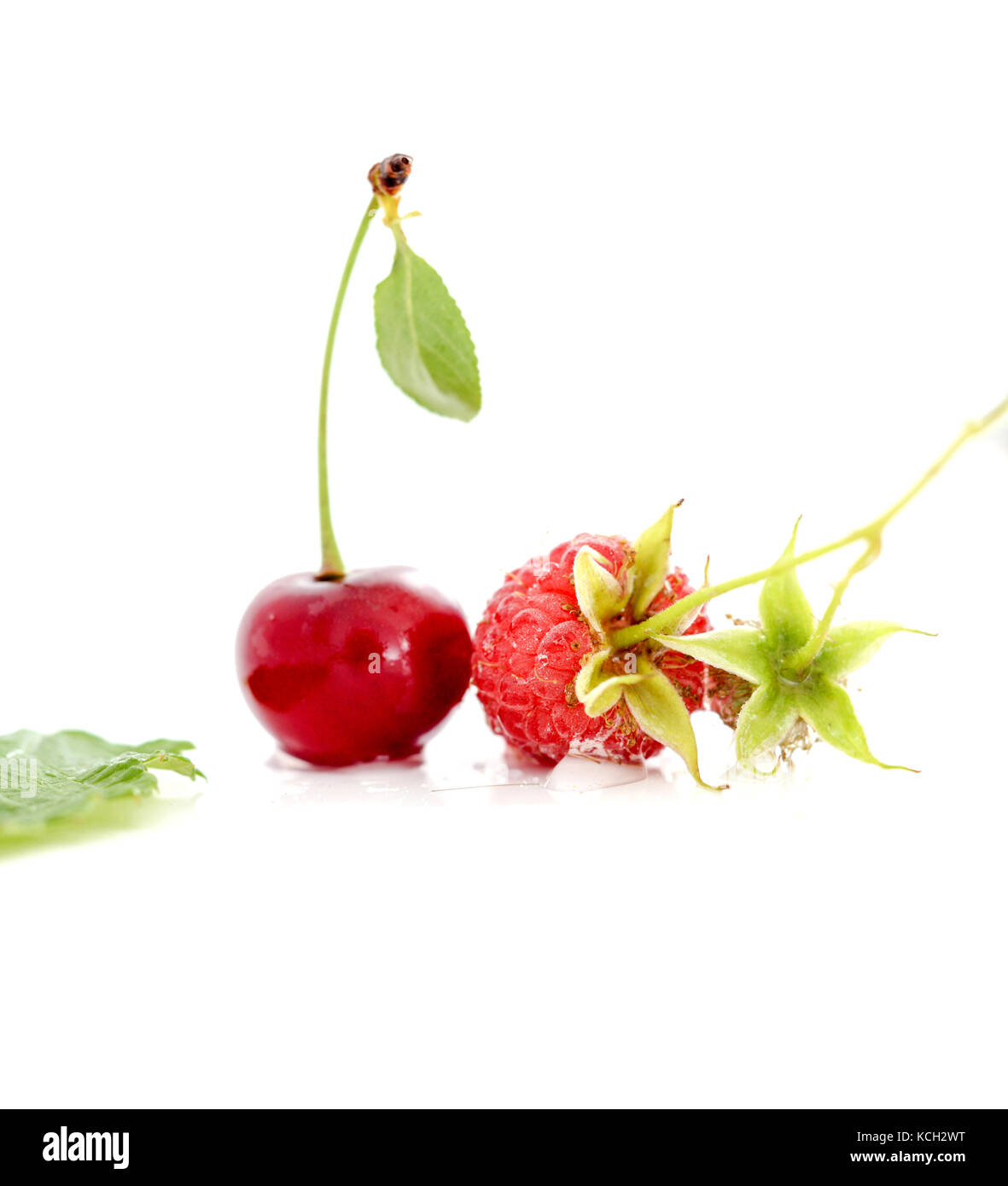 ripe organic raspberrie and sour cherry on a white background,image of ...