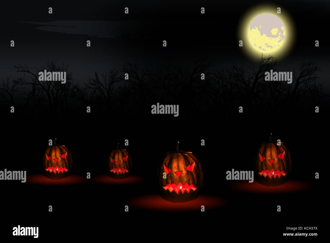 Scary Halloween pumpkins isolated on a black background Stock Photo - Alamy