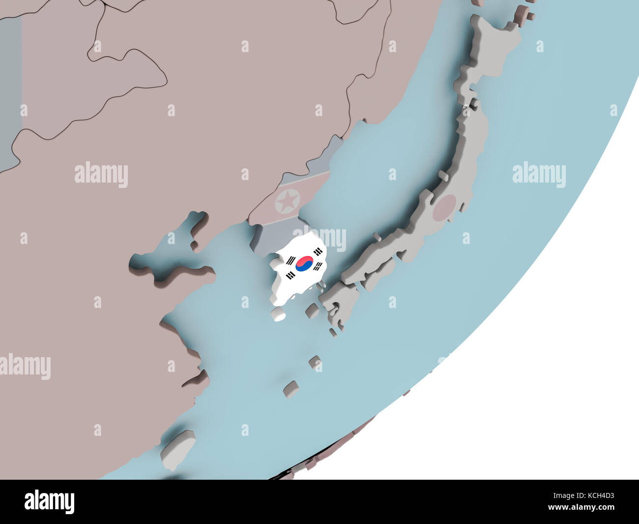3D render of South Korea on political globe with embedded flag. 3D ...