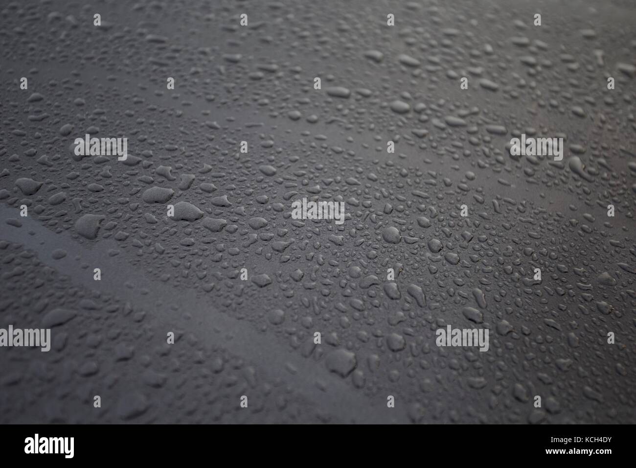rain on car bonnet Stock Photo