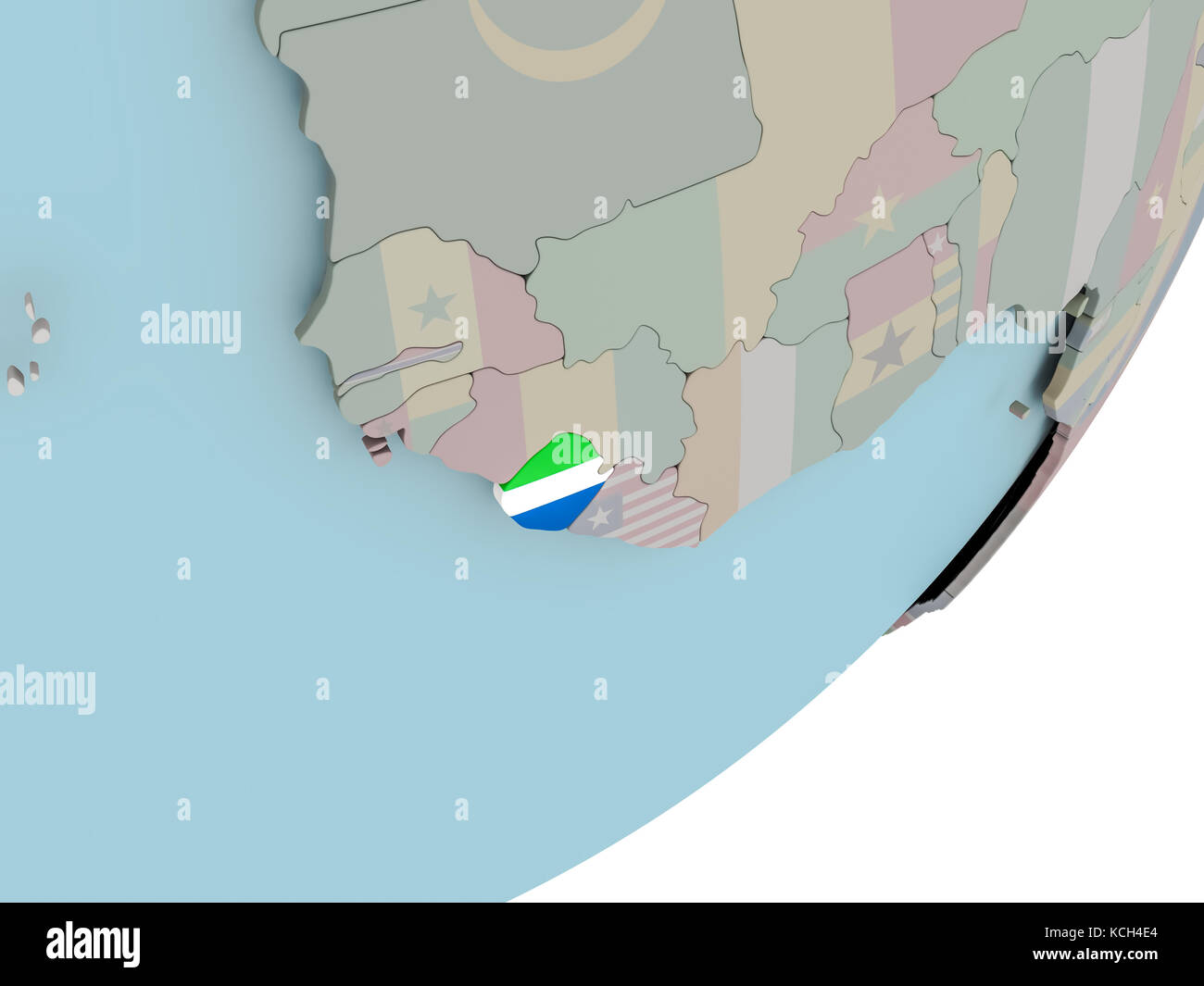 3D render of Sierra Leone on political globe with embedded flag. 3D ...