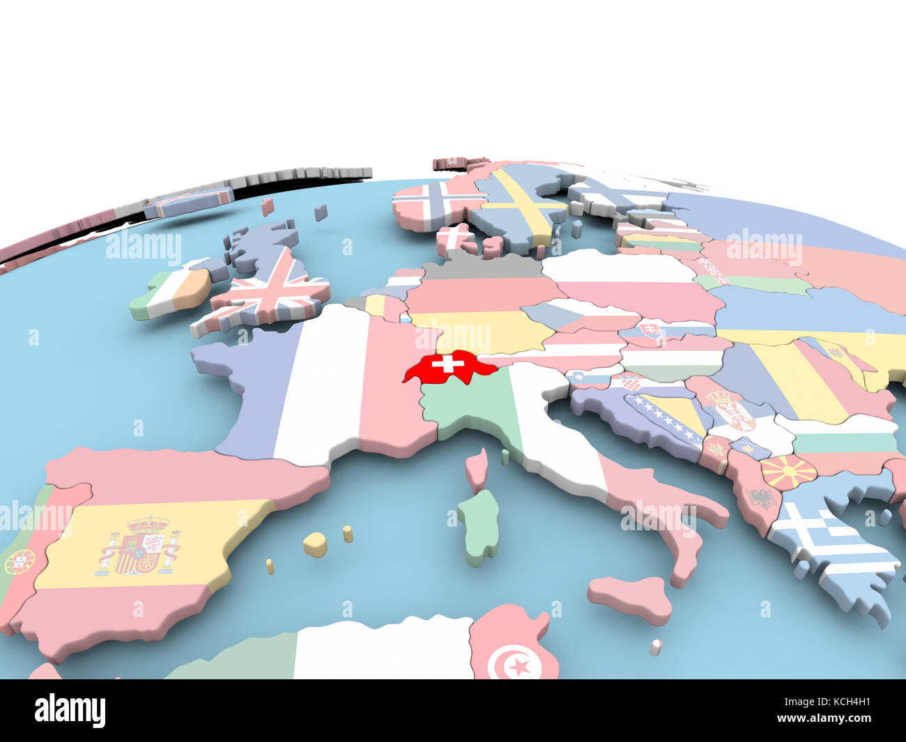 Switzerland on political globe with embedded flags. 3D illustration ...