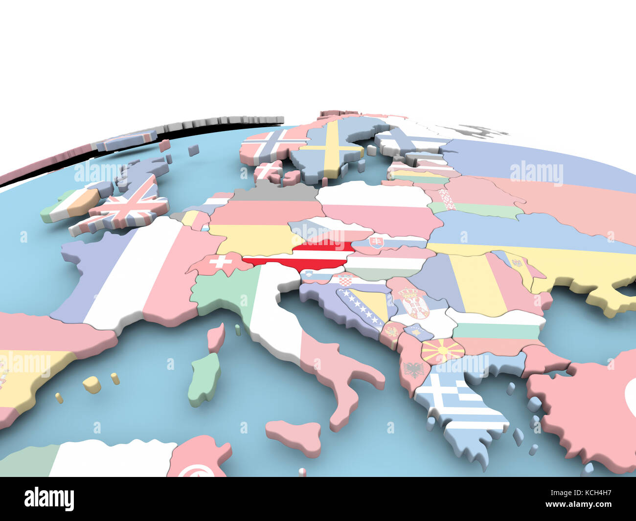 Austria on political globe with embedded flags. 3D illustration Stock ...