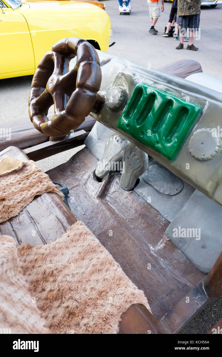 Real life replica of the Flintstones car in exhibition at Fleetwood Country Cruize-In car show, Plunkett Estate, London, Ontario, Canada Stock Photo