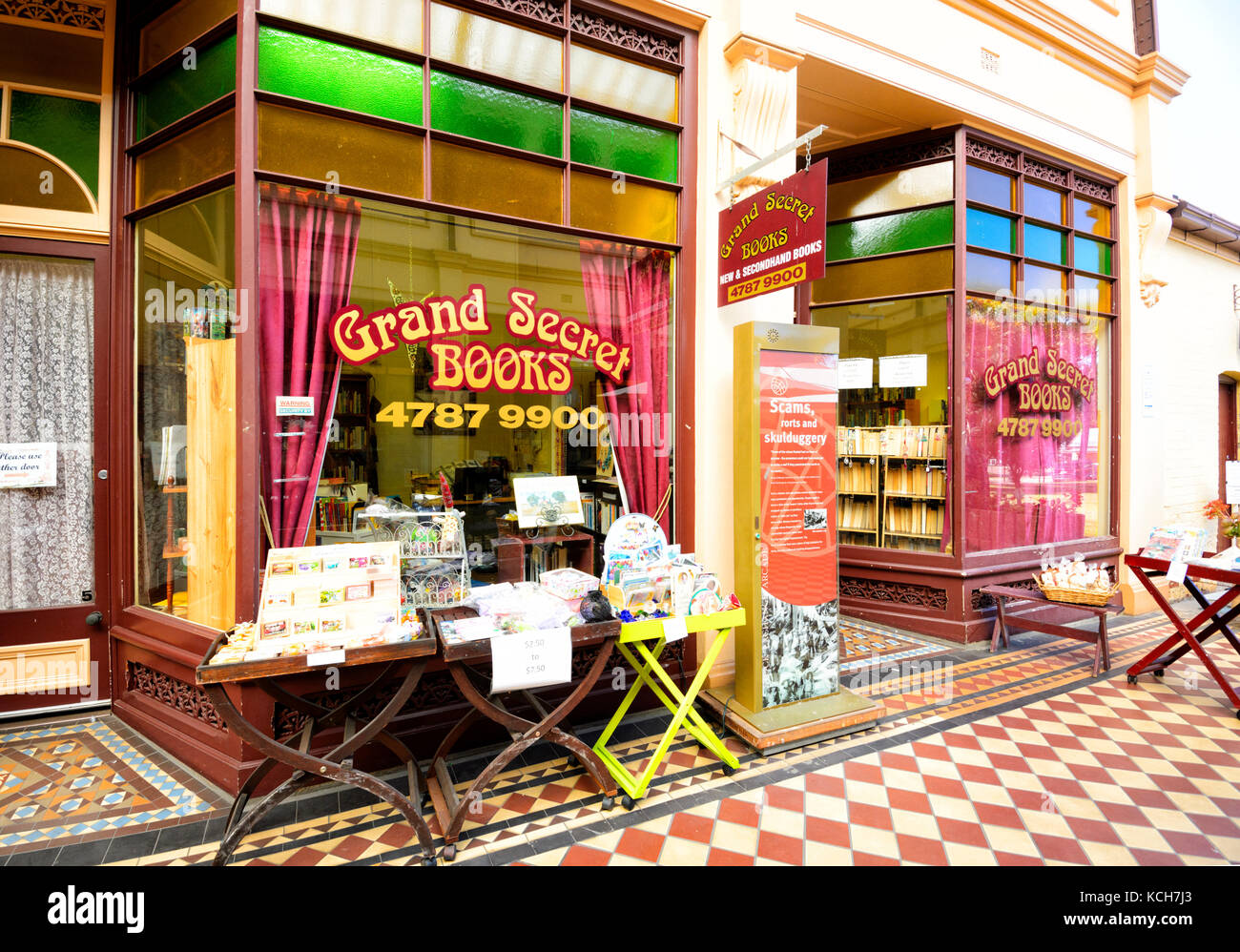 Grand Secret Books is an old bookshop in the Stock Exchange Arcade, Charters Towers, Queensland, QLD, Australia Stock Photo