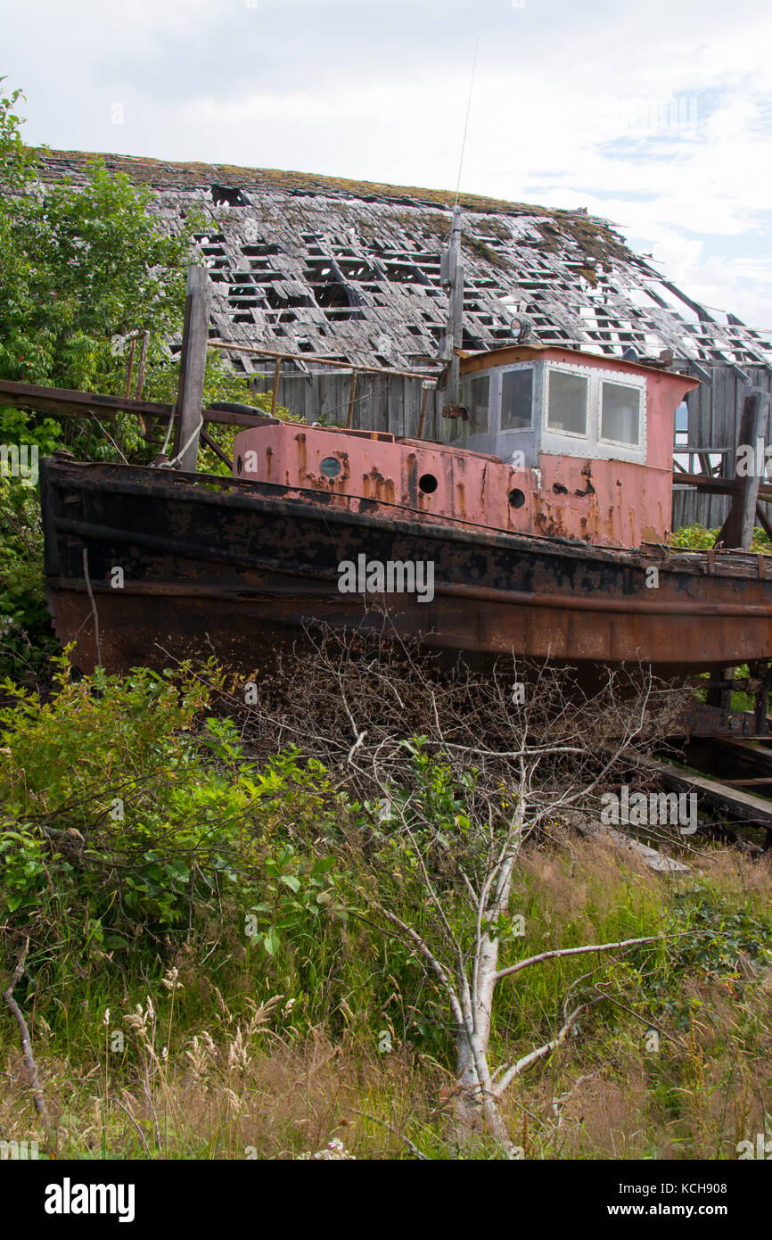 Old workboat at Sointula, Malcolm Island, Vancouver Island, British Columbia, Canada Stock Photo