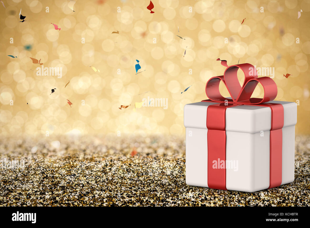 3d rendering white gift box with red ribbon bow with blank space Stock ...