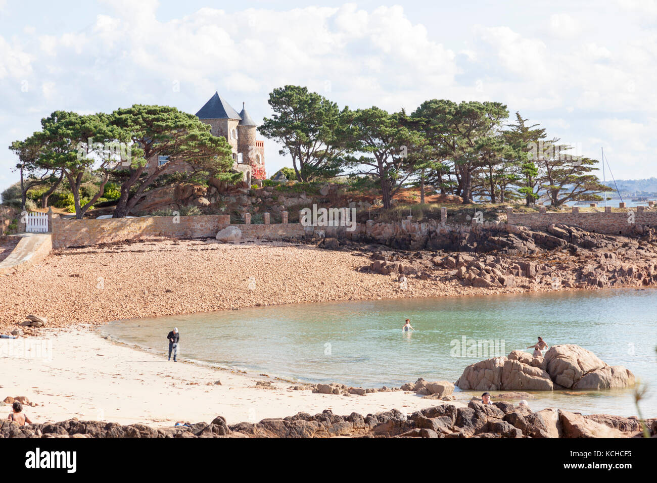 The well named character property known as ' les quatre vents ', on the Guerzido beach (Brehat island - Brittany - France). Stock Photo