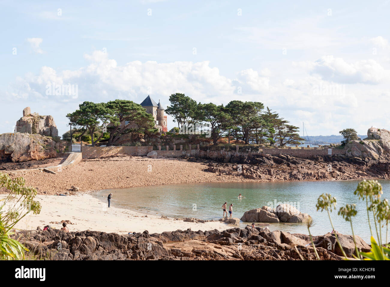 The well named character property known as ' les quatre vents ', on the Guerzido beach (Brehat island - Brittany - France). Stock Photo