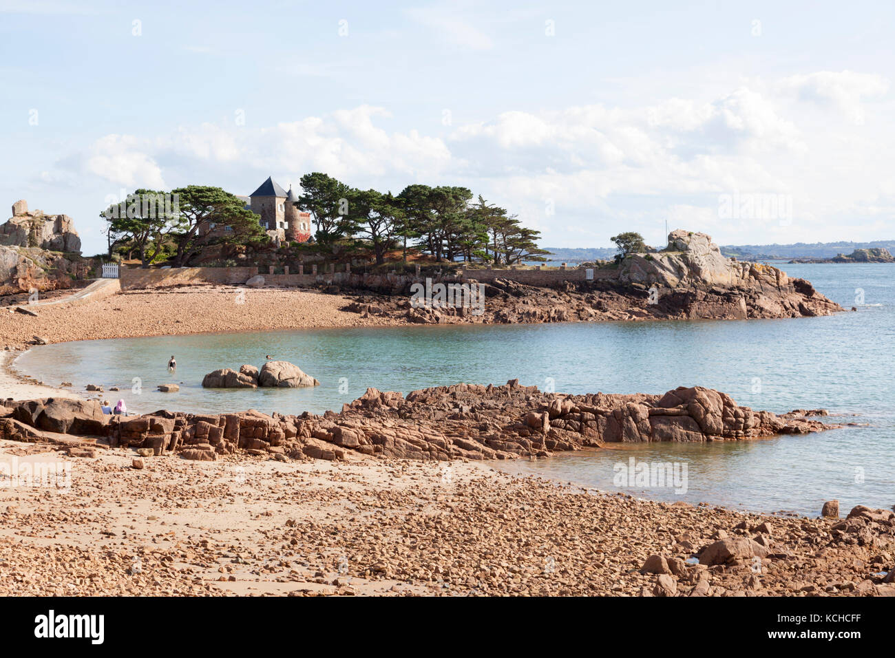 The well named character property known as ' les quatre vents ', on the Guerzido beach (Brehat island - Brittany - France). Stock Photo