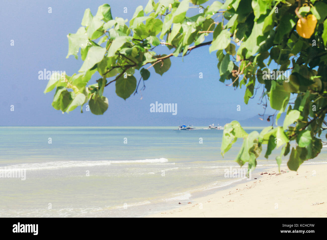 White sandy beach and blue clear water in the local summer destination of Siquijor Island Stock Photo
