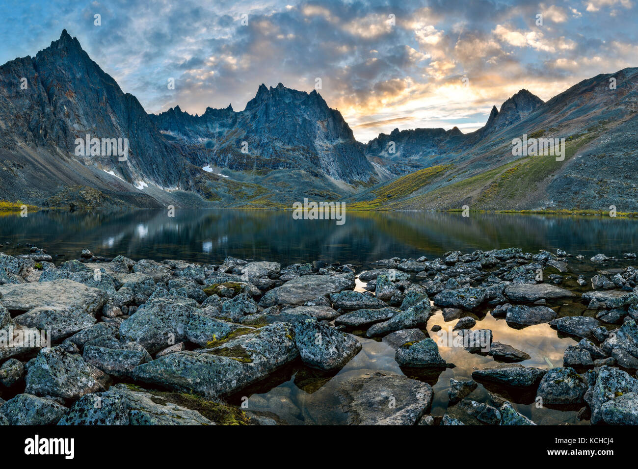 Sunset Grizzly Lake, Tombstone Territorial Park, Yukon, Canada Stock