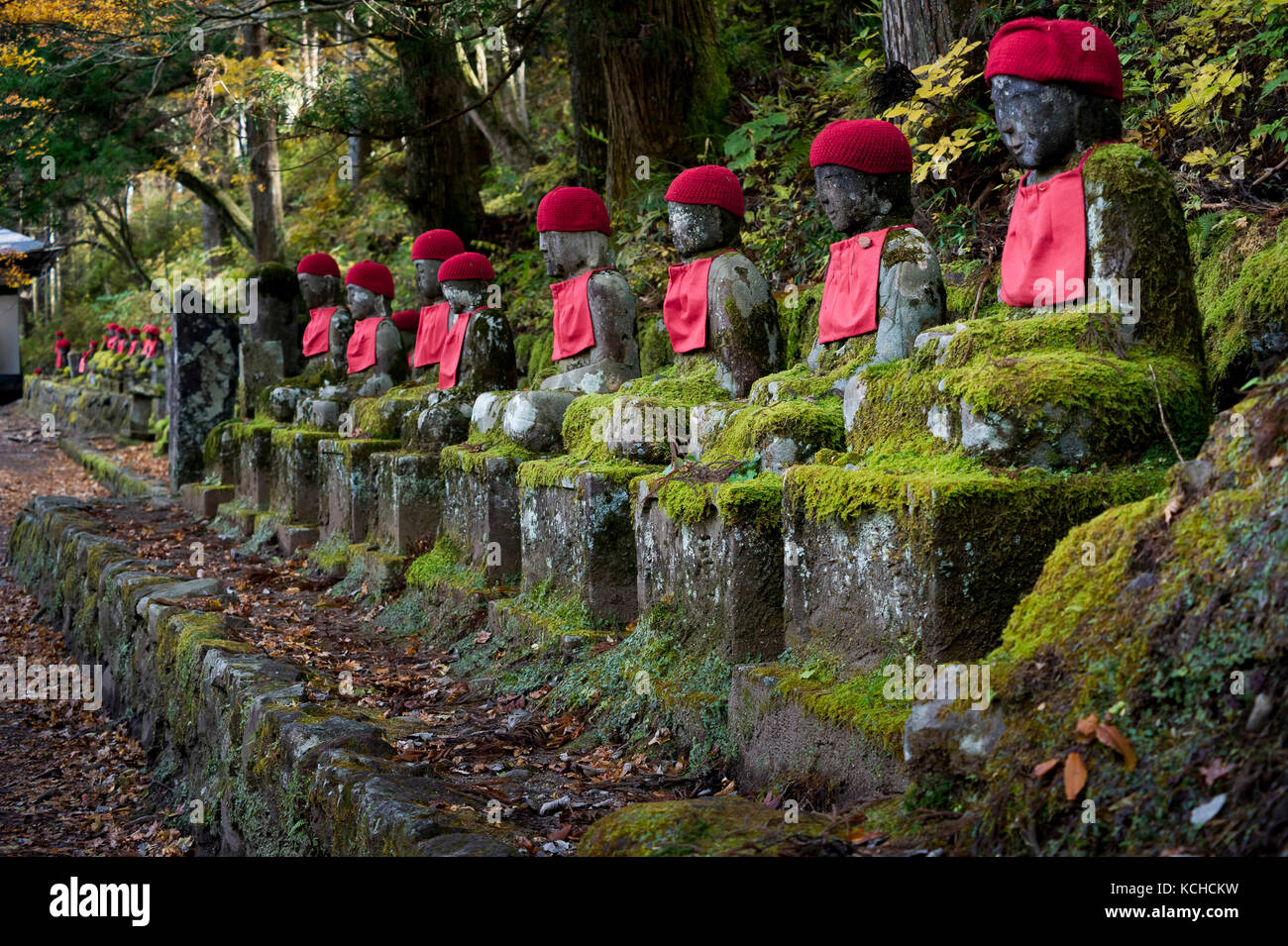 Jizo (Bodhisattva) statues in Kanmangafuchi Abyss in Nikko, Japan Stock