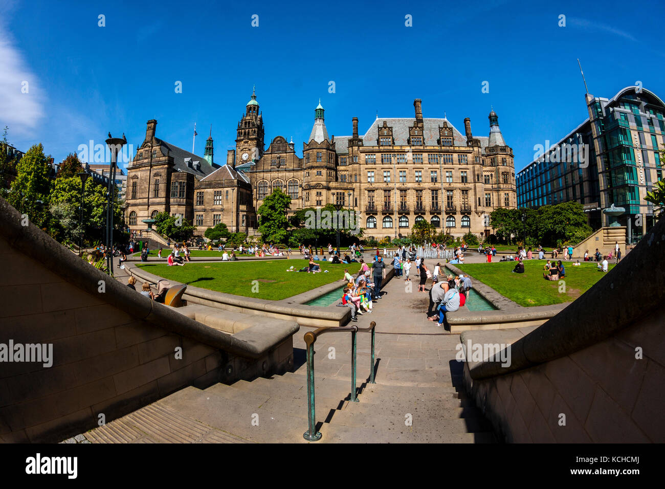 Sheffield Town Hall and Peace Gardens Stock Photo