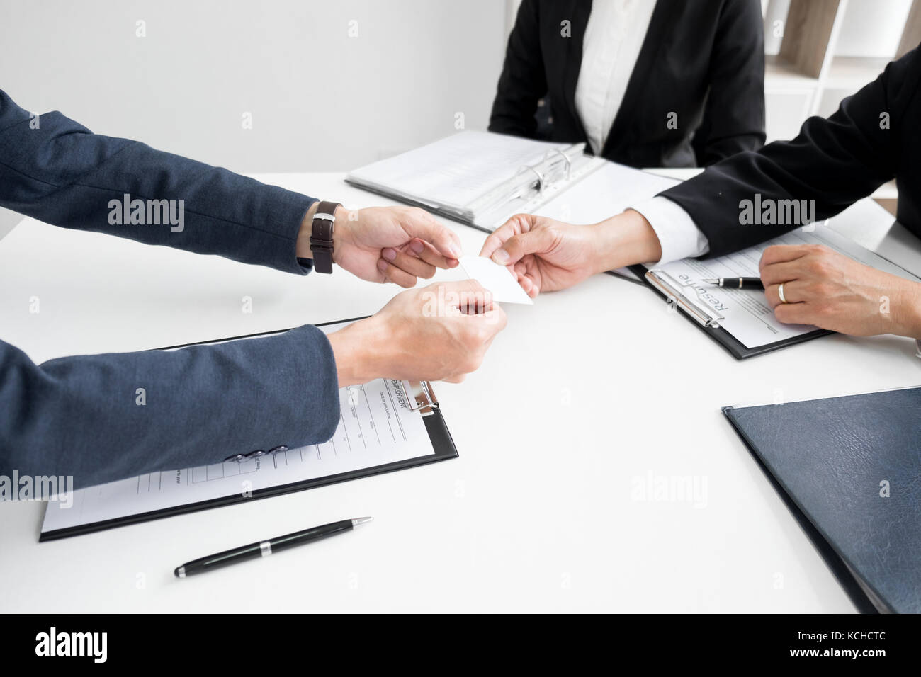 young businessman at the hiring interview in the office, meeting at ...