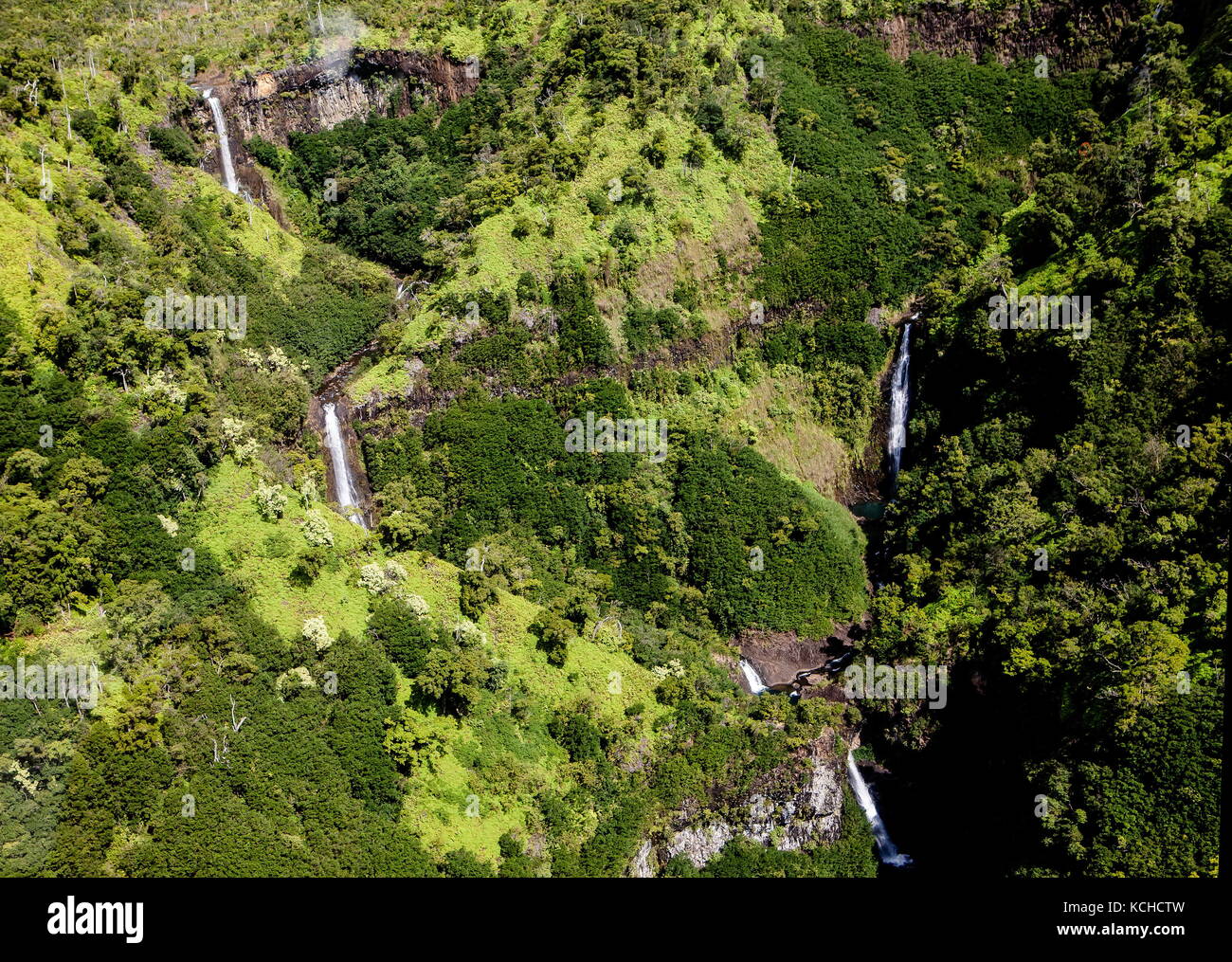 Waterfalls, Kauai Interior, Kauai, Hawaii Stock Photo