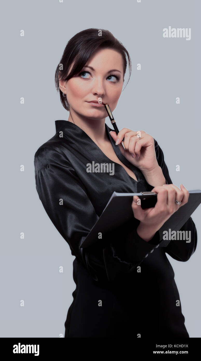 Young business woman holding a folder Stock Photo - Alamy