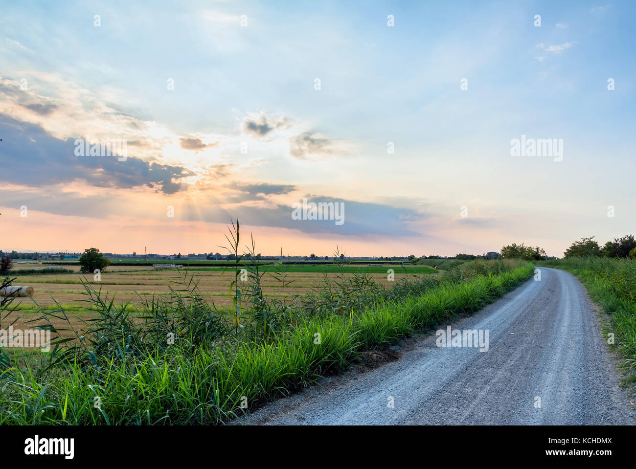 landscape at sunset with dramatic sky in Reggio Emilia, Italy Stock ...