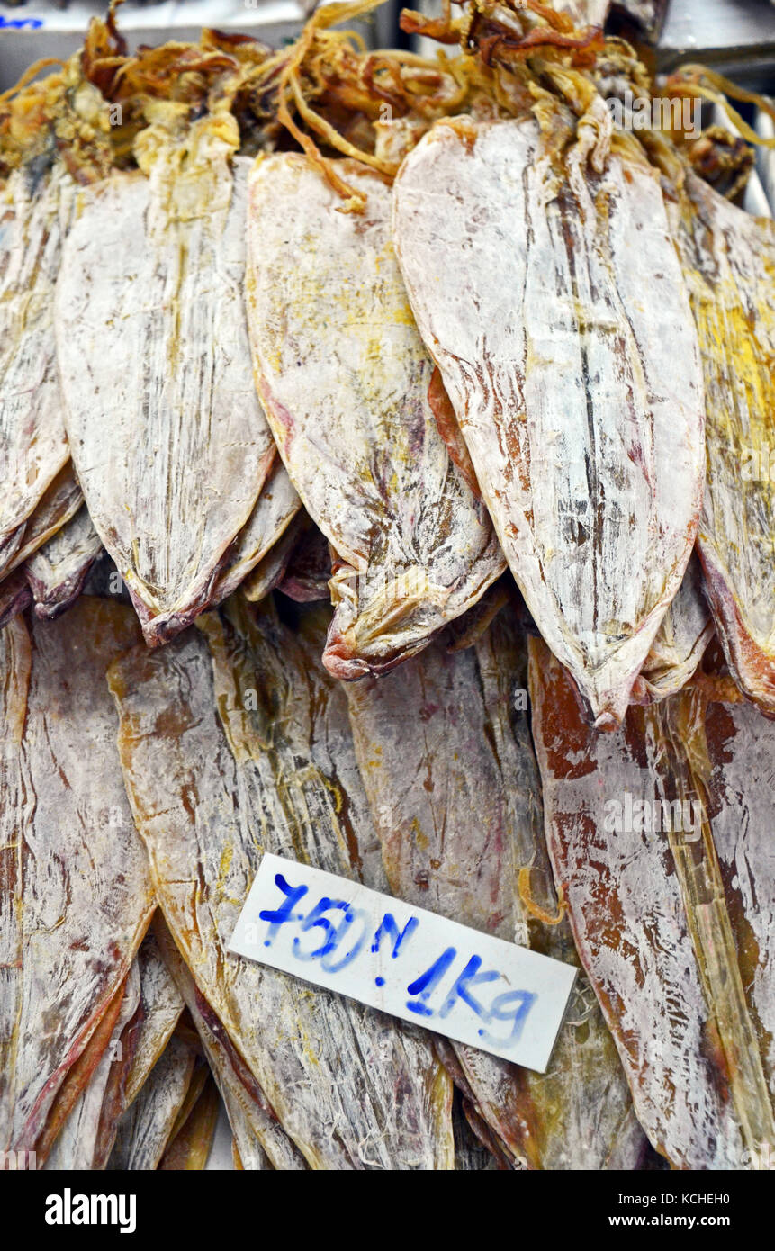 Dried squid for sale in Dong Xuan Market, Hanoi, Vietnam Stock Photo
