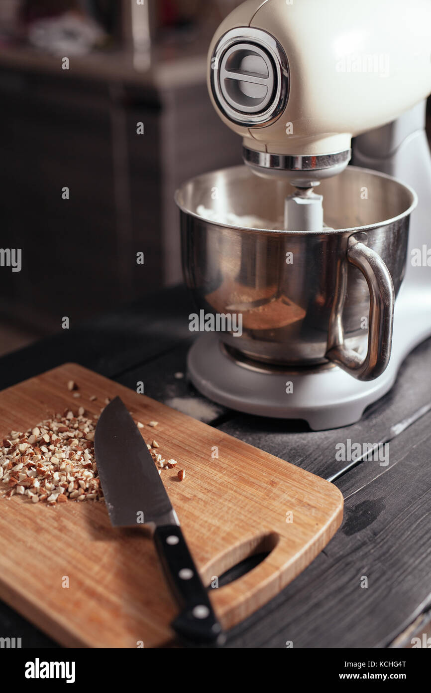 Food processor to kneading dough for bread. Manufacturing process of