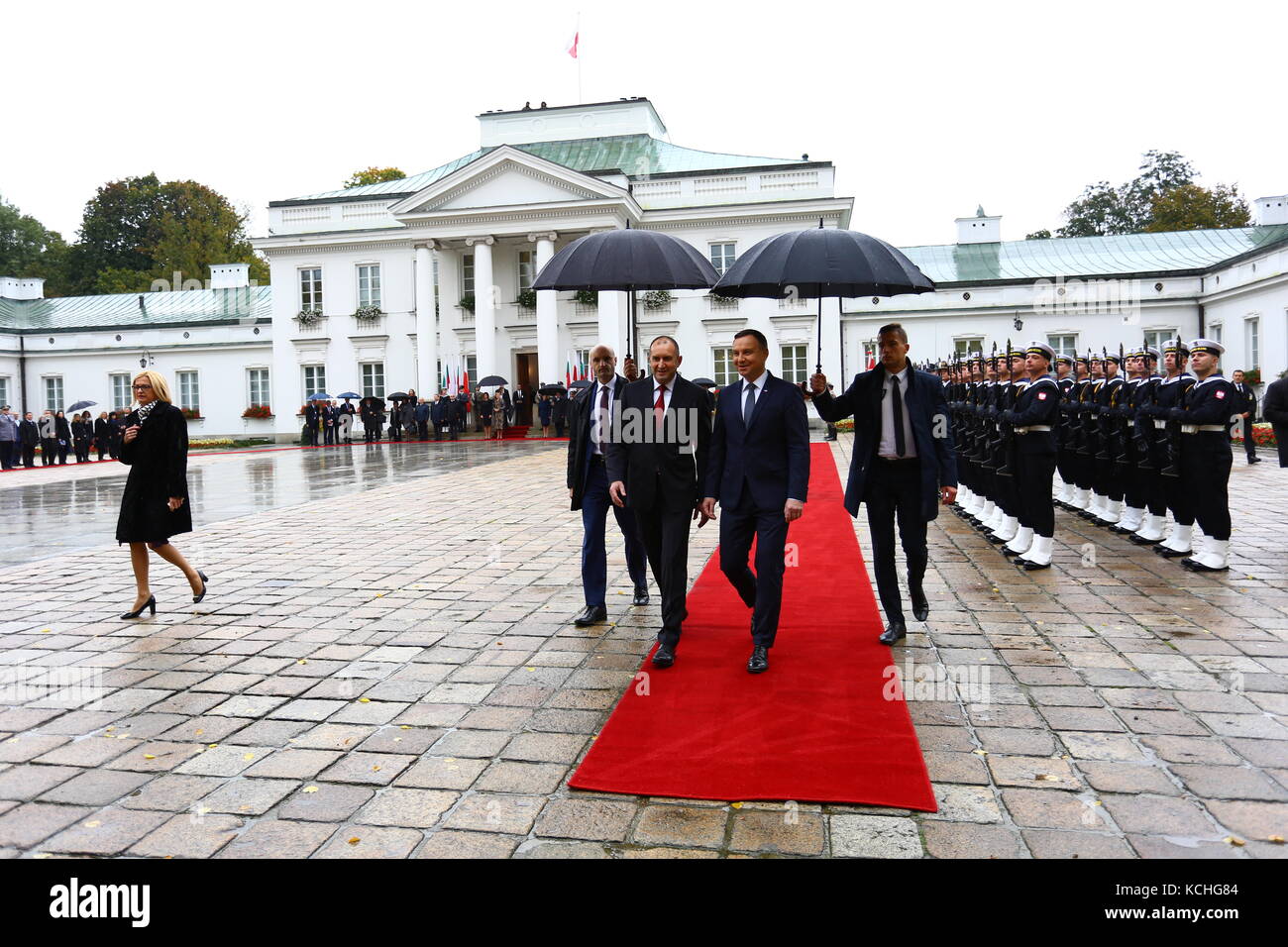 President Duda and First Lady Agata Kornhauser-Duda received Bulgarian President Rumen Radev and First Lady Desislava Radeva with ceremony at Belweder Palace for inauguration in Warsaw. (Photo by Jakob Ratz / Pacific Press) Stock Photo