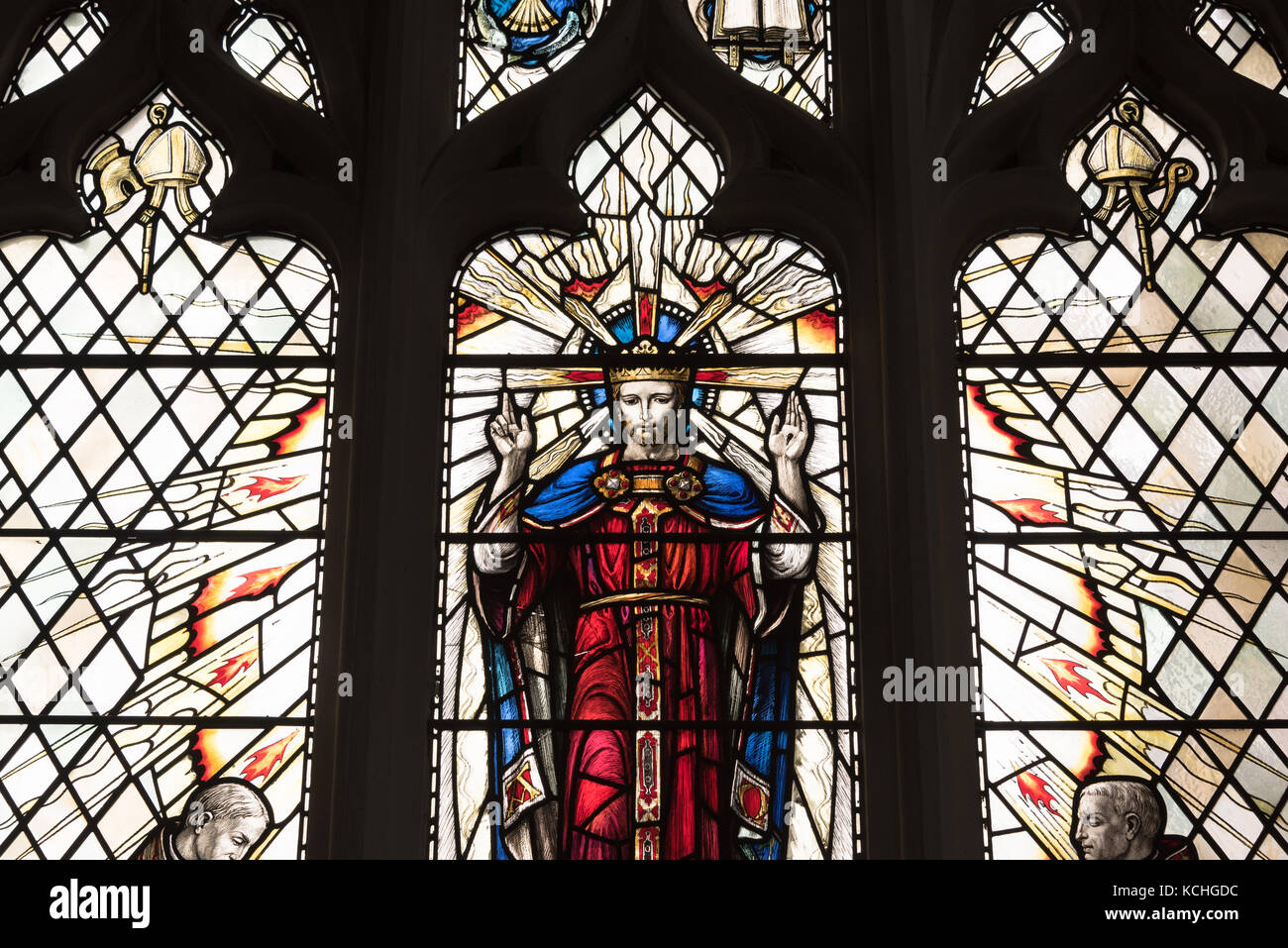Stained glass windows with Jesus and Apostles in Leicester Cathedral