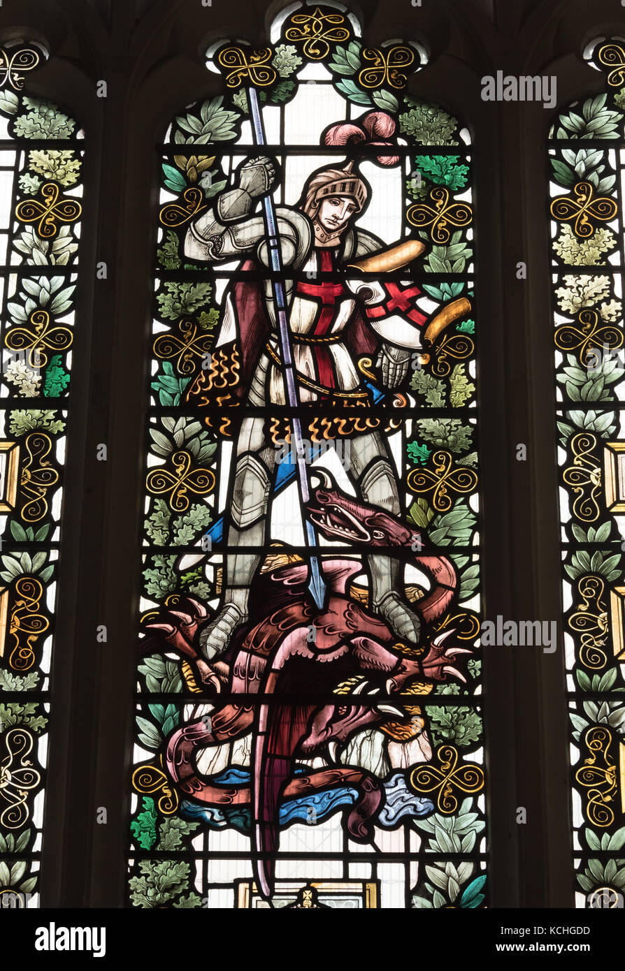 Stained glass windows with Jesus and Apostles in Leicester Cathedral