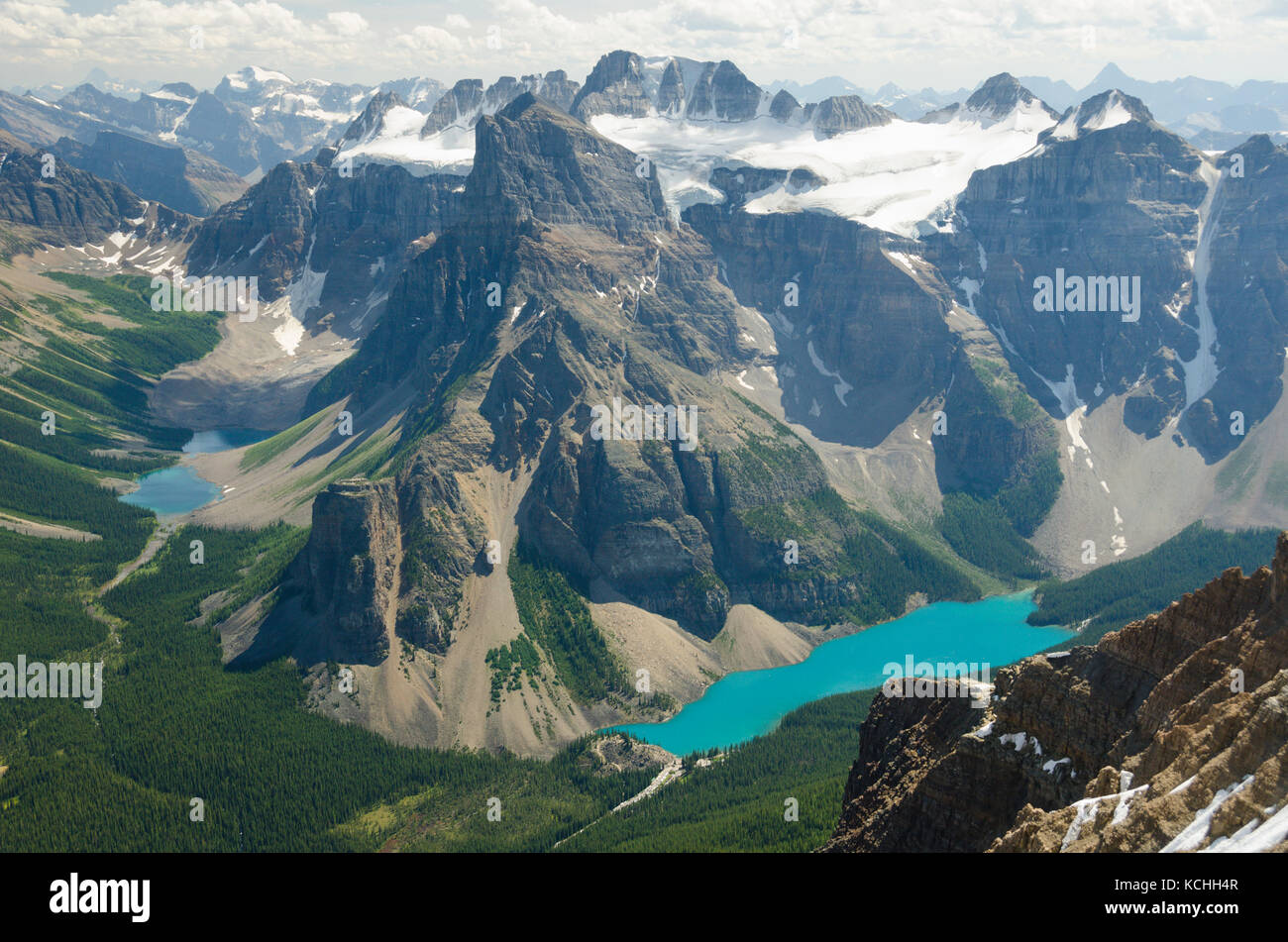 Moraine Lake from the summit of Mount Temple, Banff National Park, Alberta Stock Photo