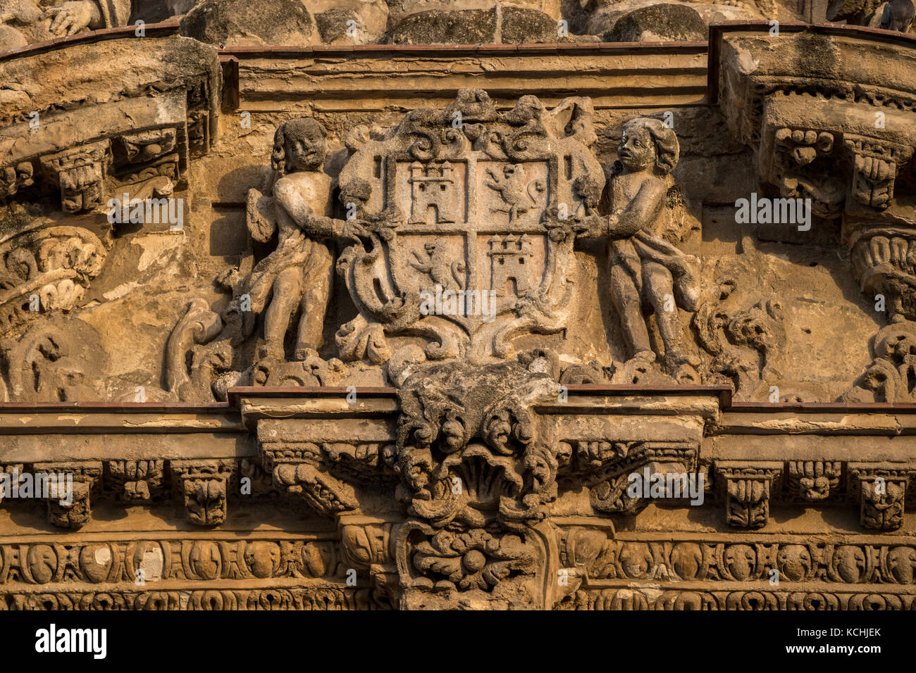 Decoration of Western facade of Cathedral of San Salvador in Jerez de la Frontera, Andalucia, Spain Stock Photo